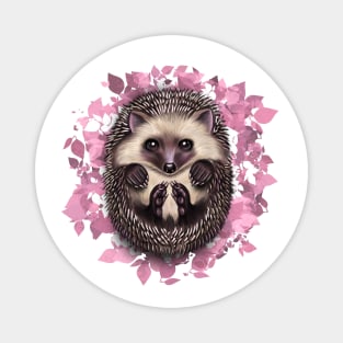 Nice cutie hedgehog in pink leaves Magnet